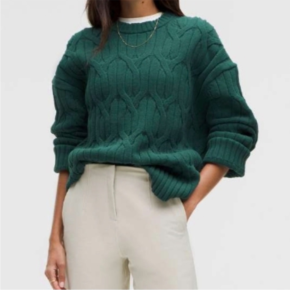 NWT Green “Storm Teal” Lululemon Cable-Knit Oversized Crewneck | Size Medium